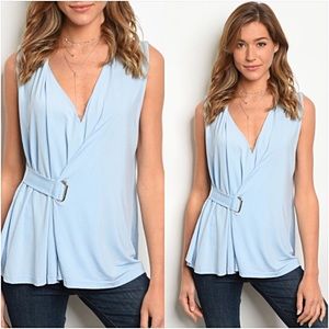 Amazing Baby Blue Sleeveless Blouse SMLXL